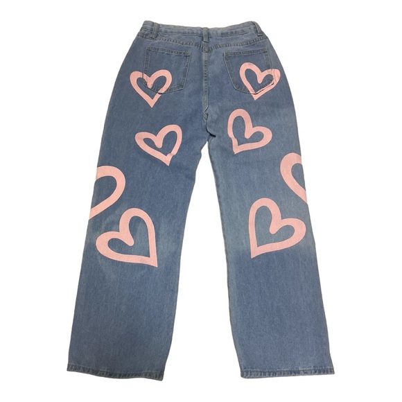 Colorful Natalie Women’s High Waisted Y2K Anime Heart Printed Jeans Size M Baggy - Picture 8 of 13